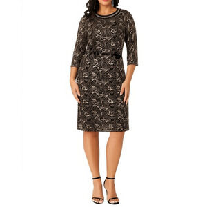 Liz Claiborne 8 Black Gold Sheath Dress Lace‎ Beaded 3/4 Sleeve Elegant Formal